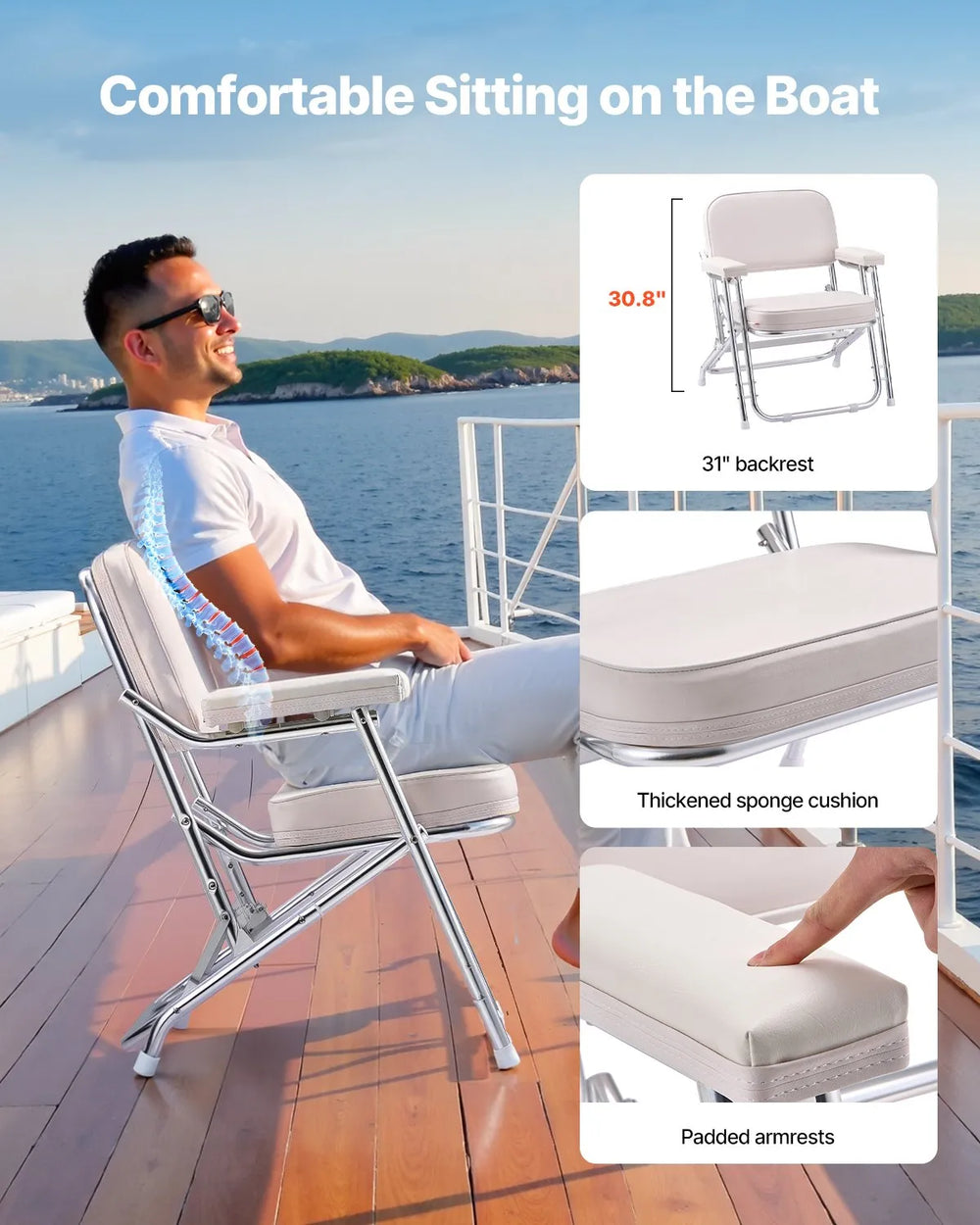 Vevor Deck Chair Folding Seat with Aluminum Alloy Frame Non-Slip Foot Pads New