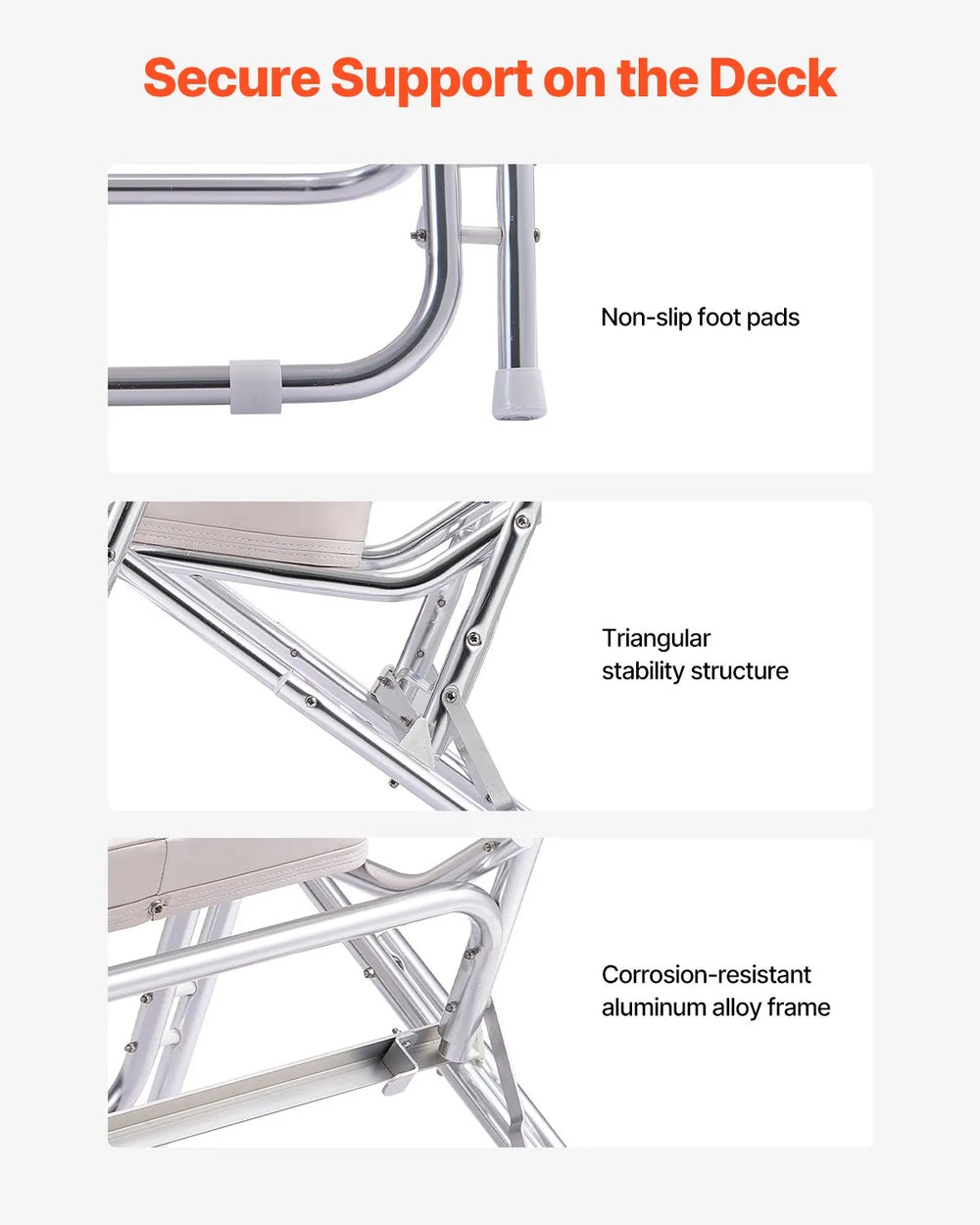 Vevor Deck Chair Folding Seat with Aluminum Alloy Frame Non-Slip Foot Pads New