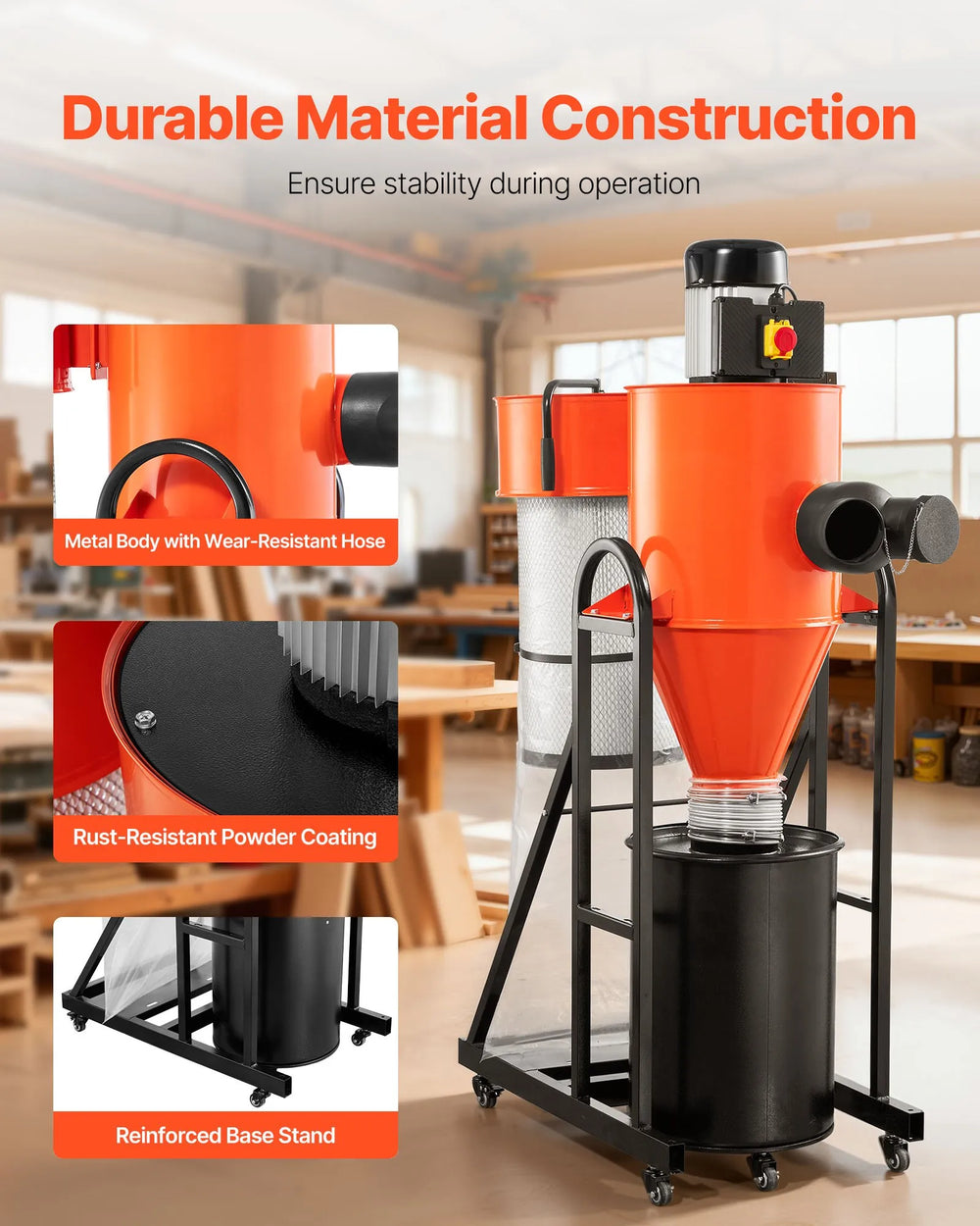 Vevor Cyclone Dust Collector 763 CFM 1-Micron with 12.5 Gallon Bag & Base Stand New