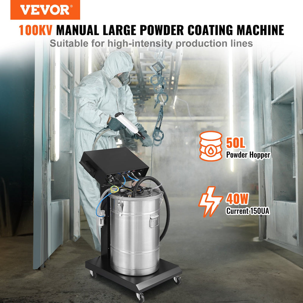 Vevor Powder Coating System 40W 100KV Electrostatic Output with 50L Hopper 450g/min New