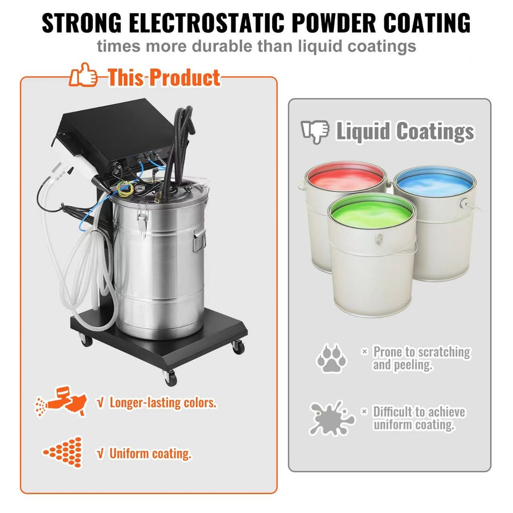 Vevor Powder Coating System 40W 100KV Electrostatic Output with 50L Hopper 450g/min New