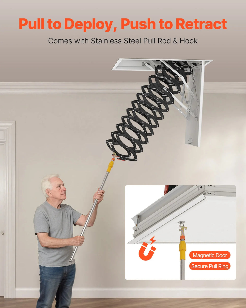 Vevor Attic Ladder 660 Lbs Capacity Alloy Steel Pull-Down Retractable for 9.5-10.2 Ft Ceilings New