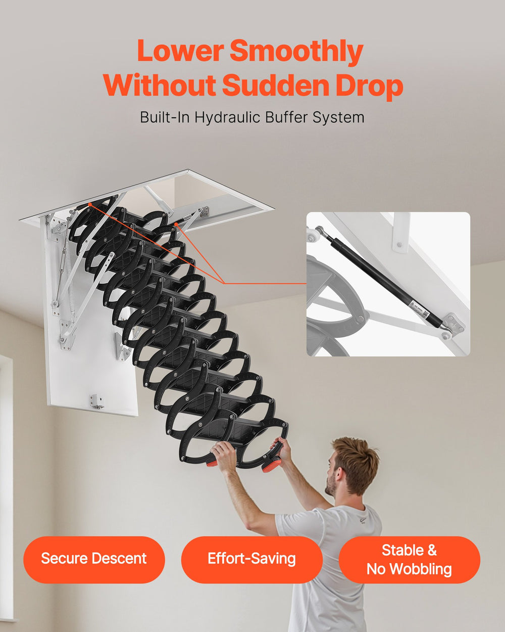 Vevor Attic Ladder 660 Lbs Capacity Alloy Steel Pull-Down Retractable for 10.5-11 Ft Ceilings New