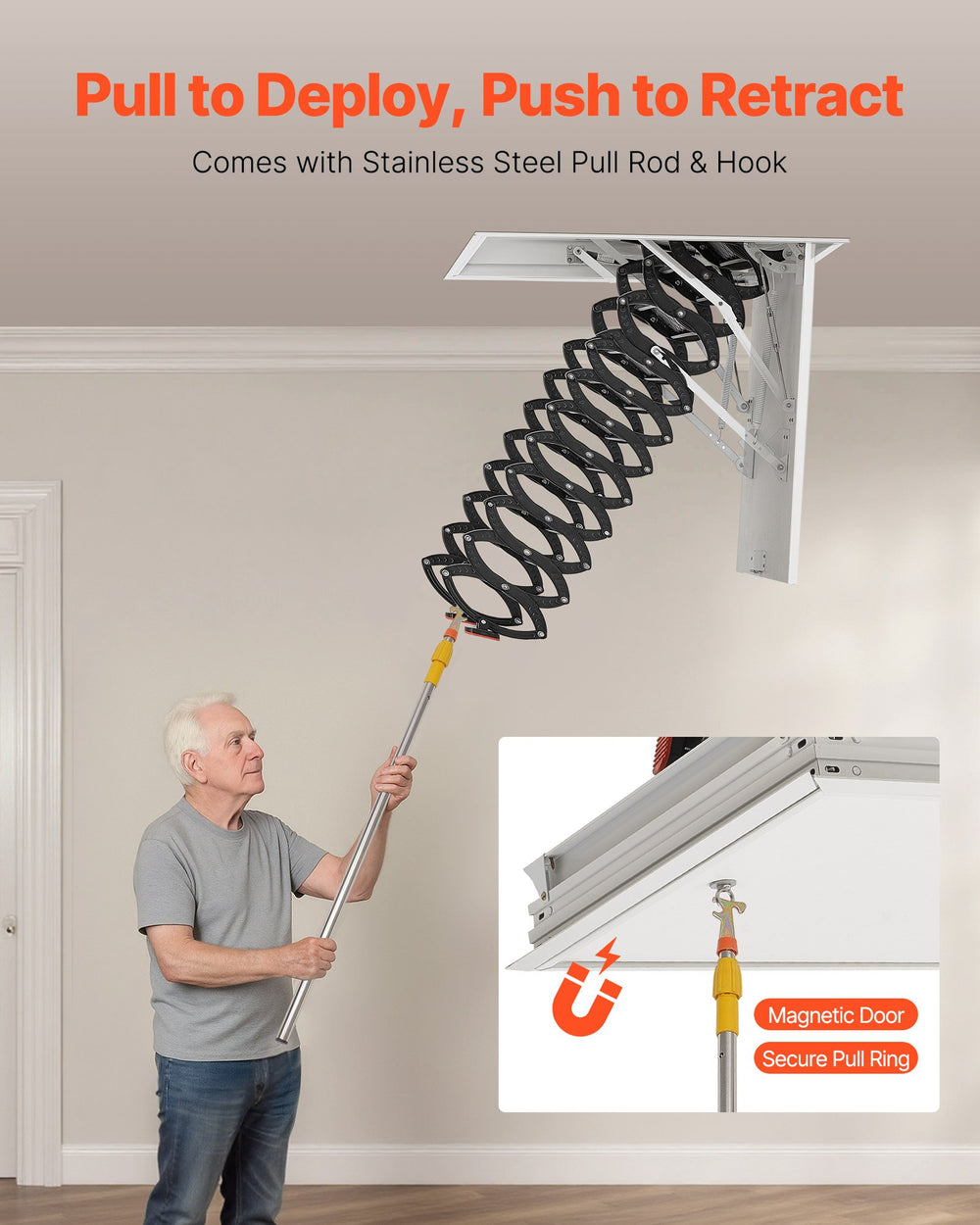 Vevor Attic Ladder 660 Lbs Capacity Alloy Steel Pull-Down Retractable for 10.5-11 Ft Ceilings New