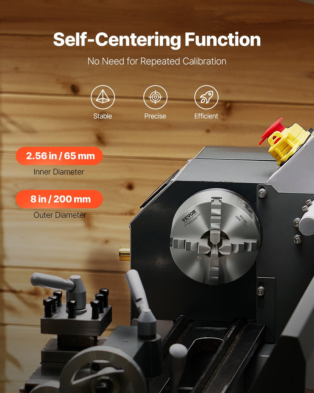 Vevor 4-Jaw Lathe Chuck 8-Inch Self-Centering with Threaded Backing Plate New