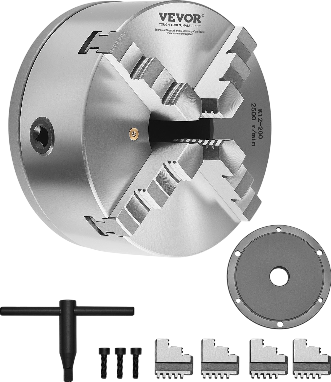 Vevor 4-Jaw Lathe Chuck 8-Inch Self-Centering with Threaded Backing Plate New