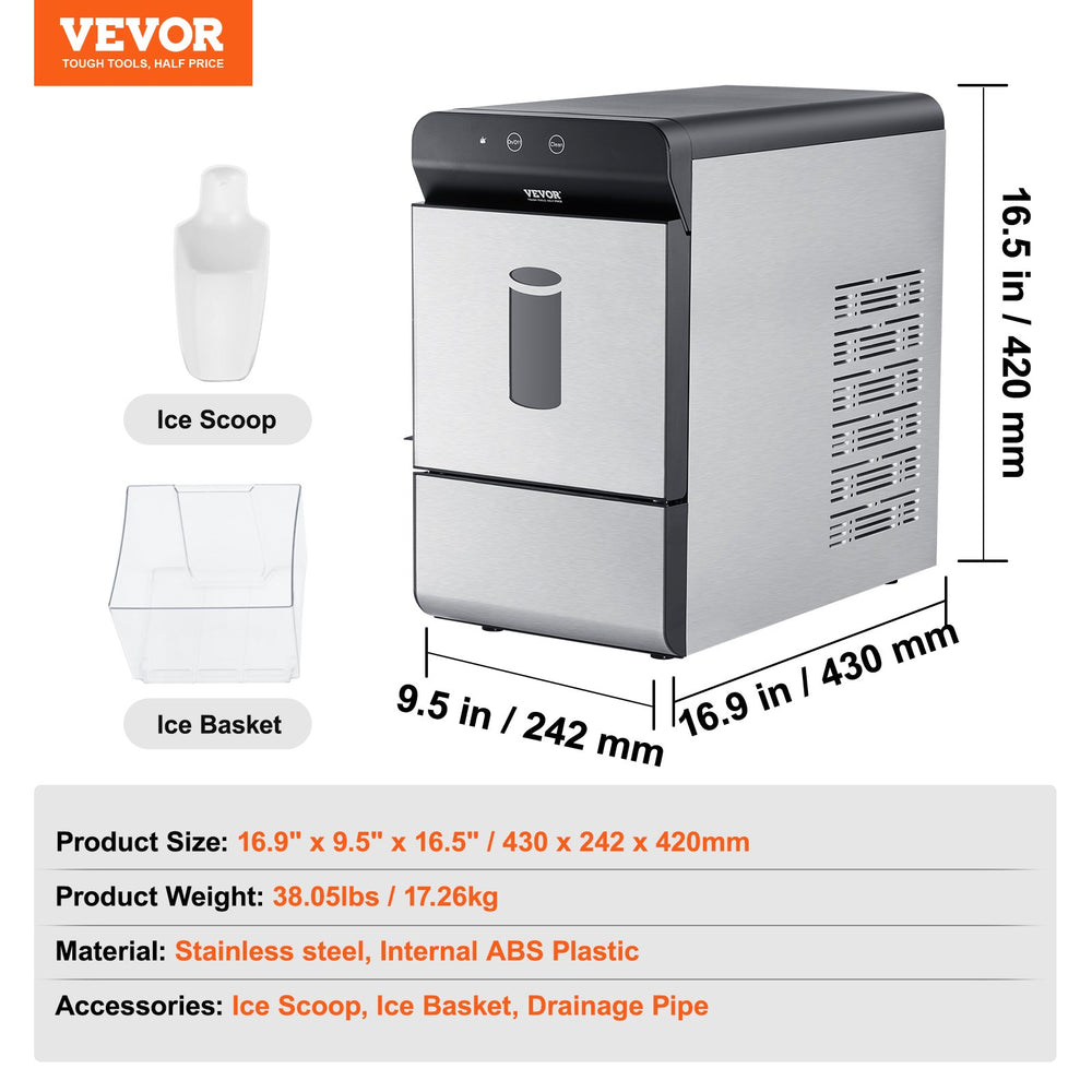 Vevor Countertop Ice Maker 37 Lbs in 24 Hrs Self-Cleaning Automatic Water Filling New