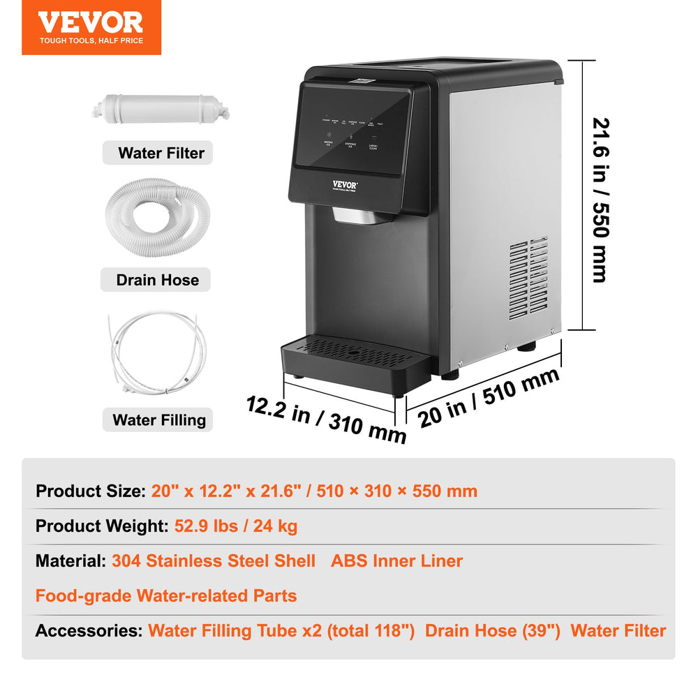 Vevor Countertop Ice Maker 62 Lbs. in 24 Hrs. Self-Cleaning Automatic Water Refill New