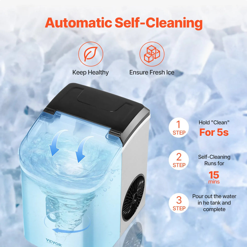 Vevor Countertop Nugget Ice Maker 33 Lbs/24H Self-Cleaning Stainless Steel New