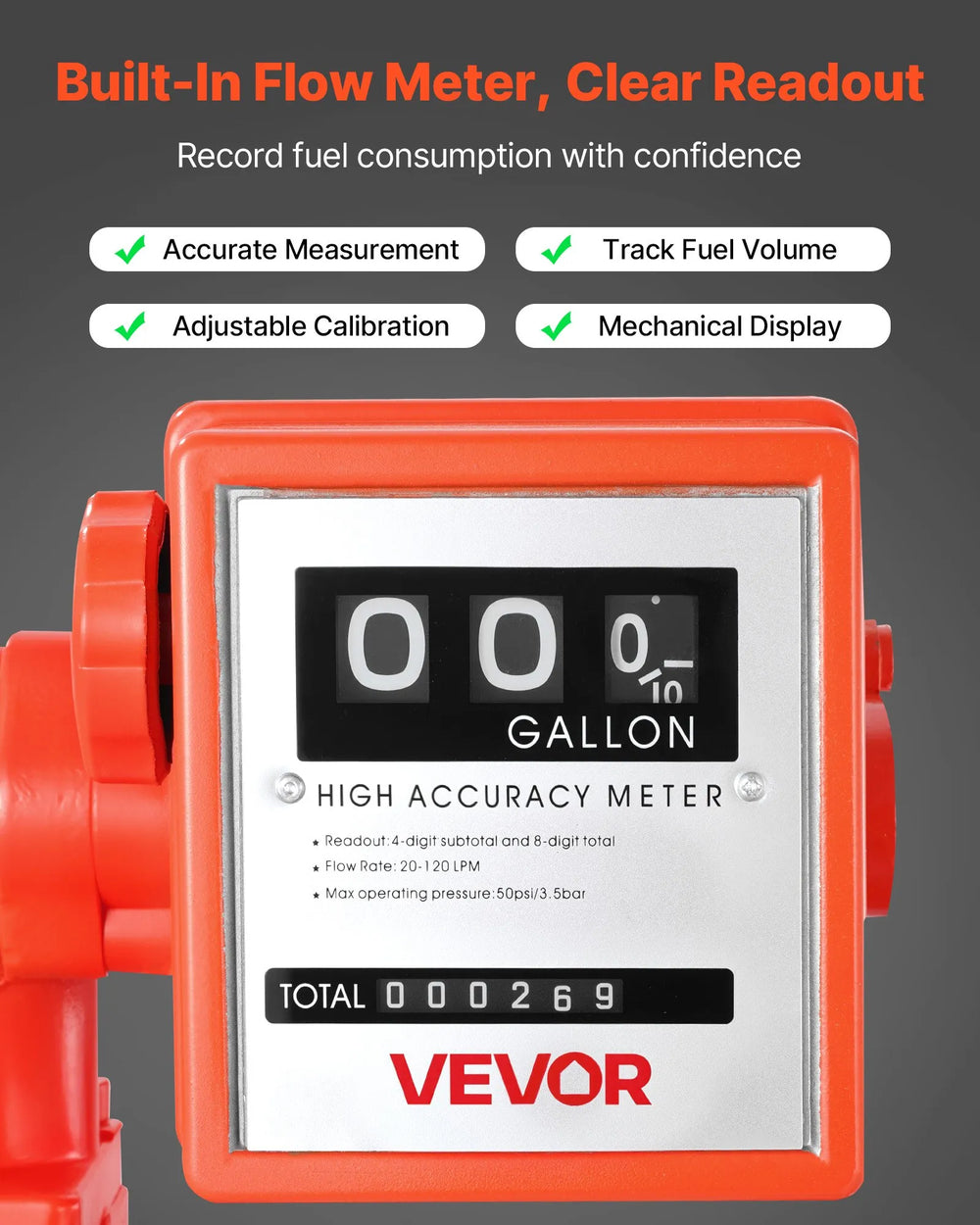 Vevor Fuel Transfer Pump with Meter 20 GPM Auto Shut-Off Nozzle New