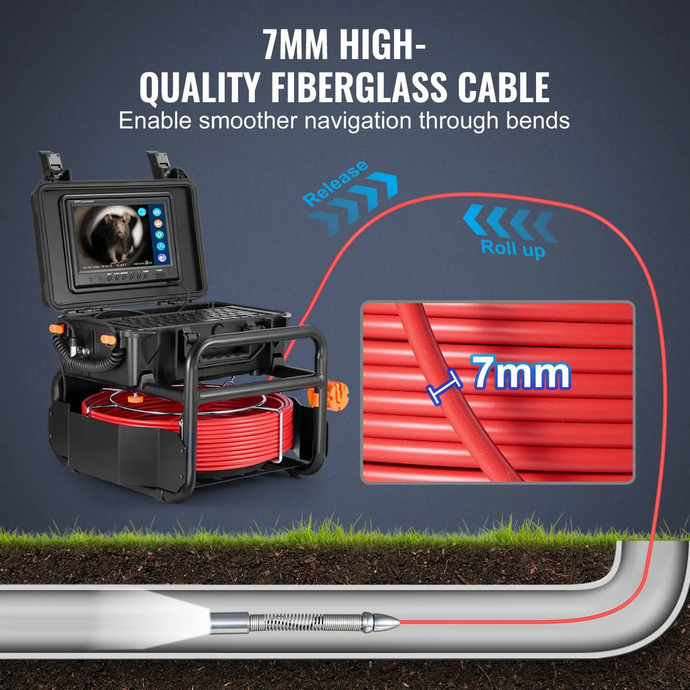 Vevor Sewer Camera 98 ft. Self-Leveling with 512Hz Transmitter LEDs 9" HD Screen New