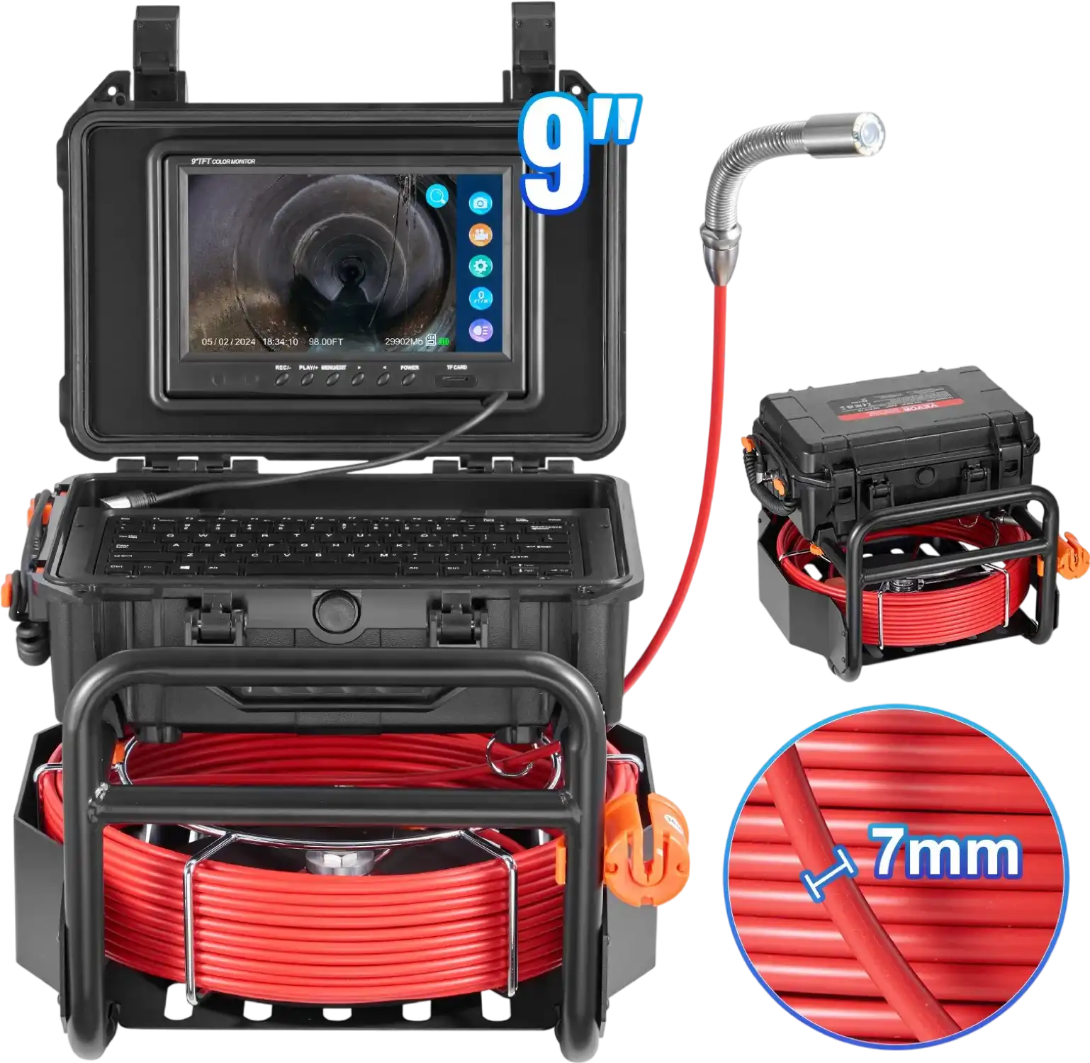 Vevor Sewer Camera 98 ft. Self-Leveling with 512Hz Transmitter LEDs 9