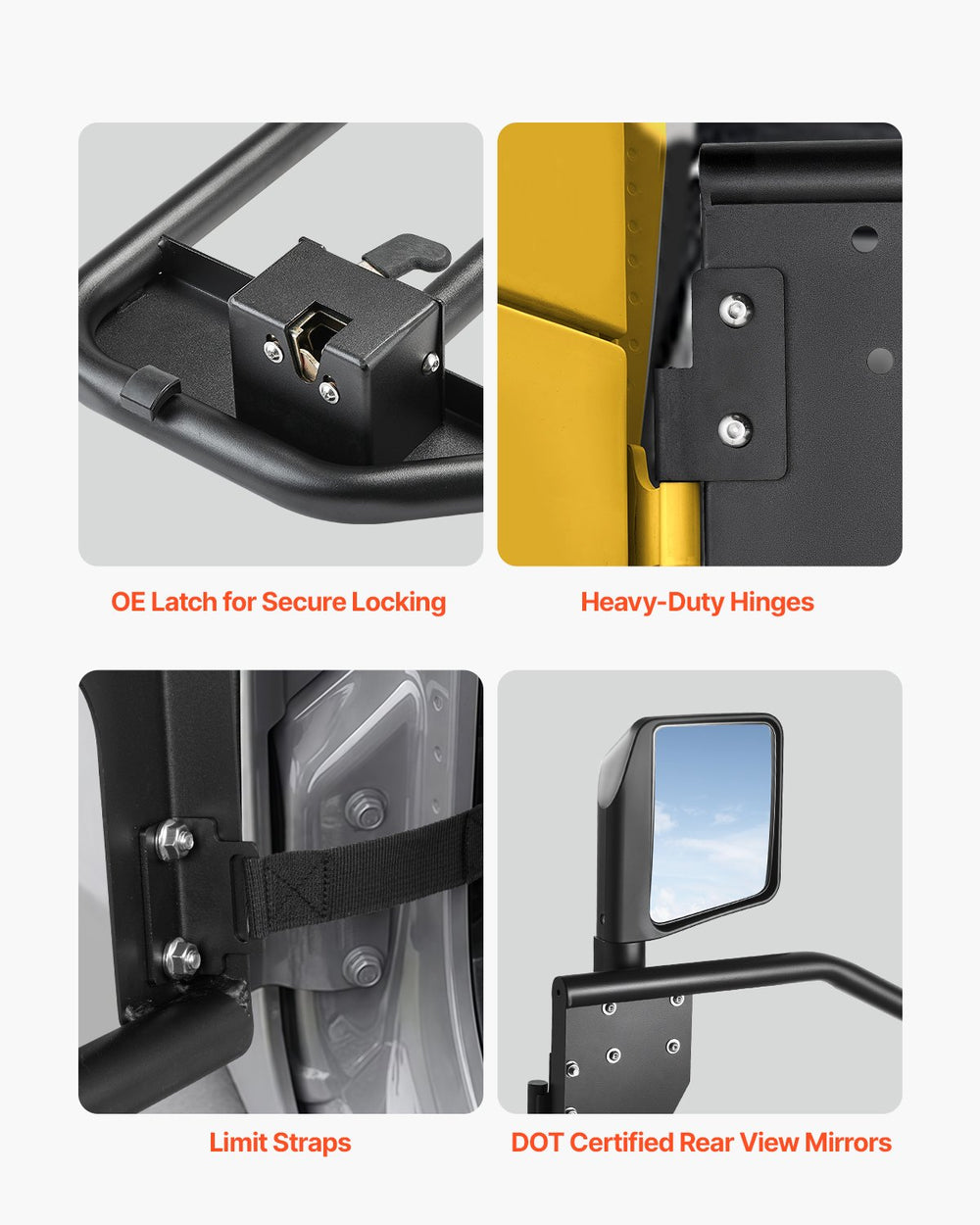 Vevor Jeep Tube Doors 4-Door with Mirrors for 2018-2024 Wrangler JL New