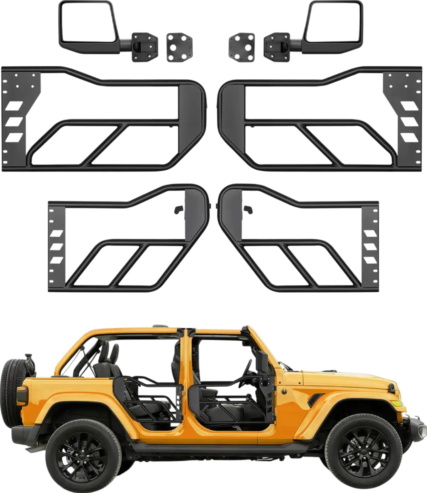 Vevor Jeep Tube Doors 4-Door with Mirrors for 2018-2024 Wrangler JL New