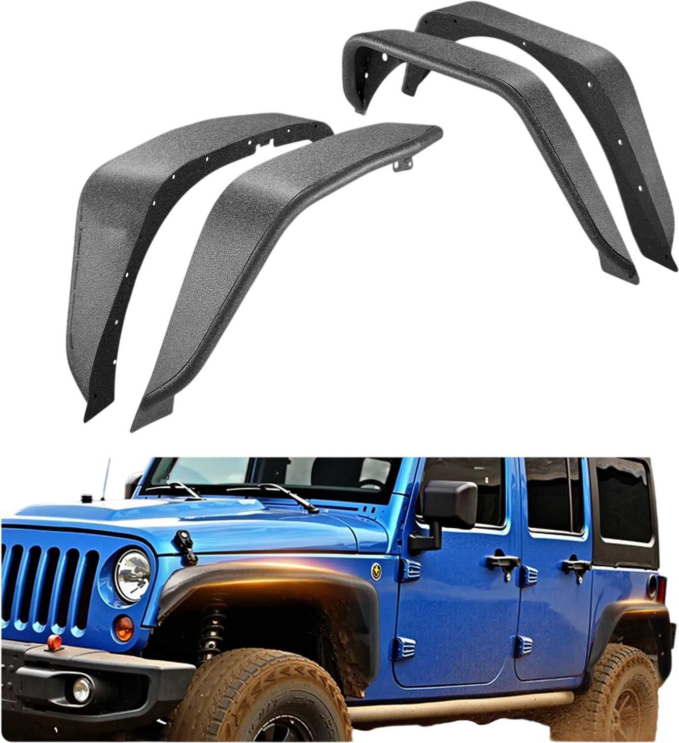 Vevor Fender Flare Kit Front and Rear for 2007-2018 Jeep JK/JKU New