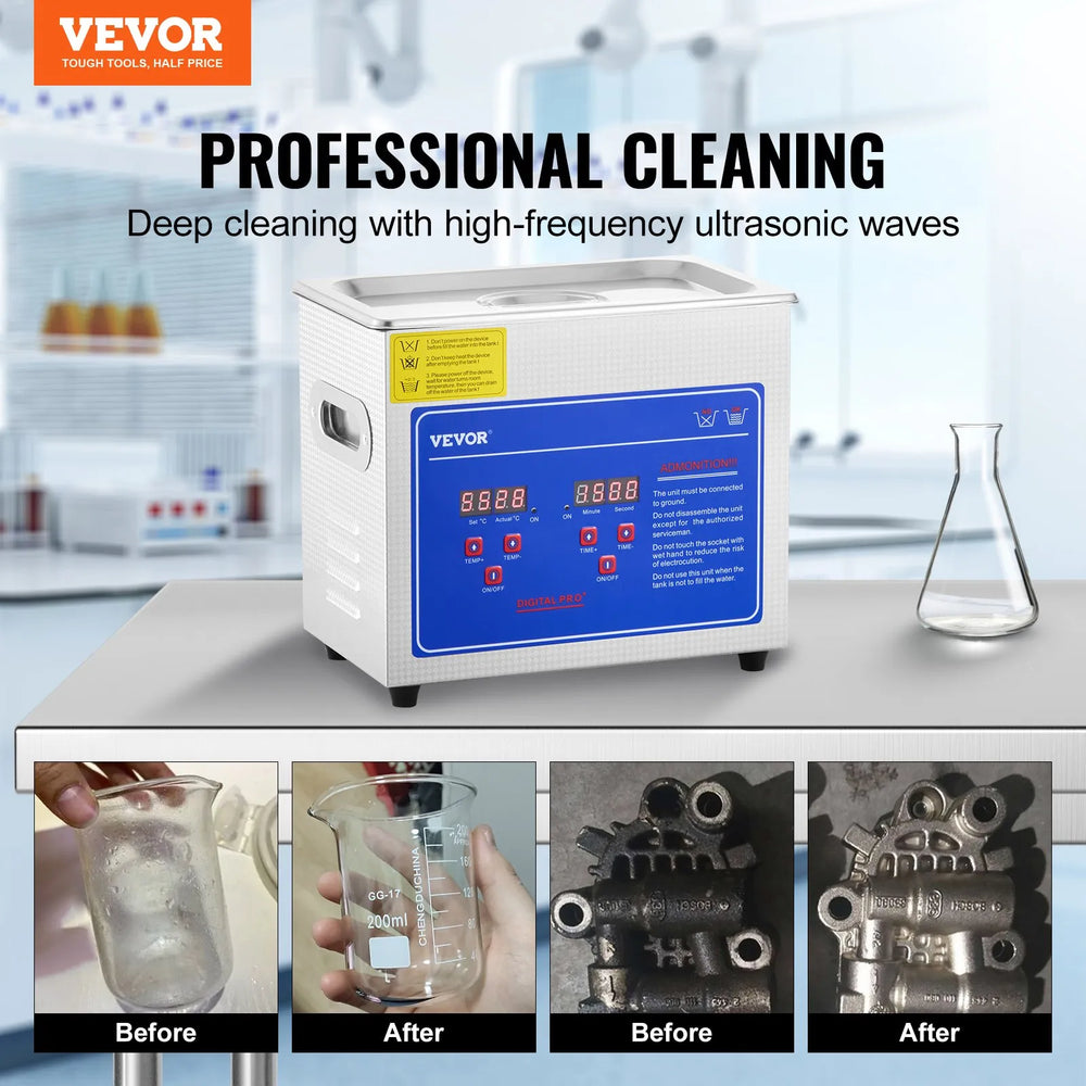 Vevor Ultrasonic Cleaner Professional 2.85 L Digital Timer & Heater Stainless Steel 40kHz New