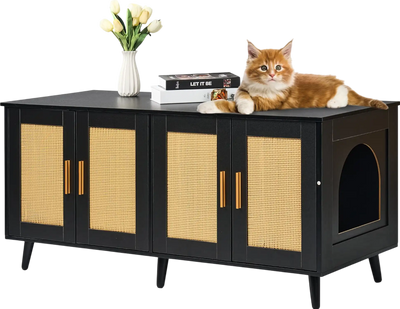 Vevor Cat Litter Box Enclosure Wooden Hidden Furniture Shelter 2 Rooms New