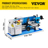 Vevor Mini Metal Lathe 7" x 12" Precision Benchtop Variable Speed 50-2500 RPM 550W New
