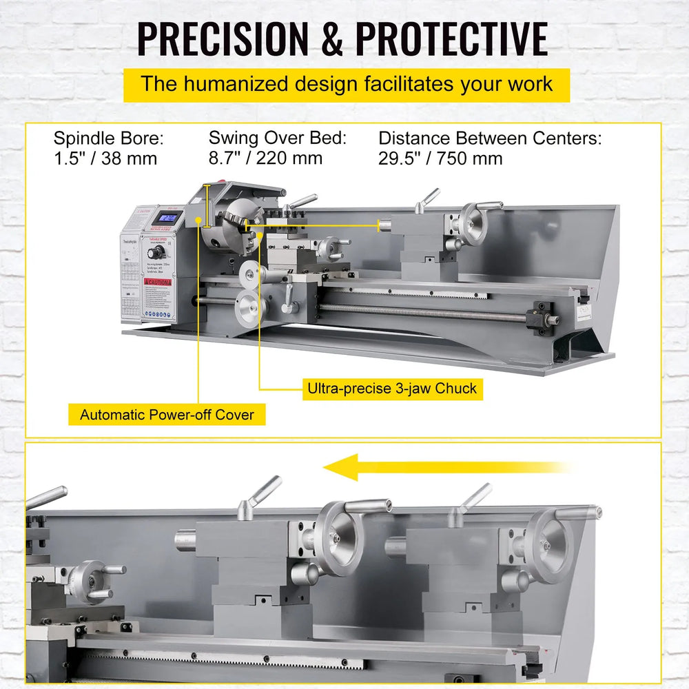 Vevor Metal Lathe 8.7" x 29.5" with Infinitely Variable Speed 50-3000 RPM 1100W New