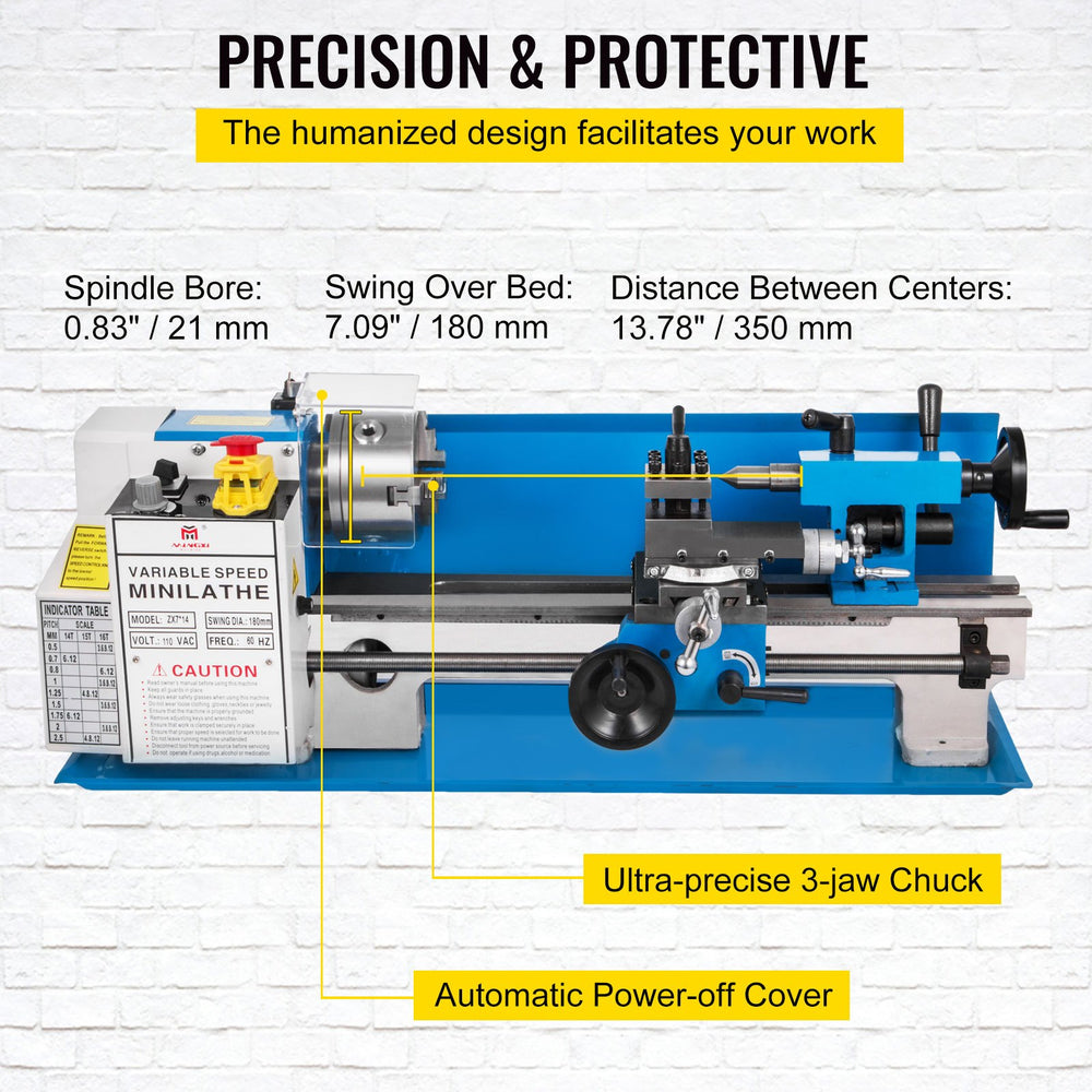 Vevor Metal Lathe 7" x 14" Mini Bench Top Variable Speed 50-2500 RPM 550W New