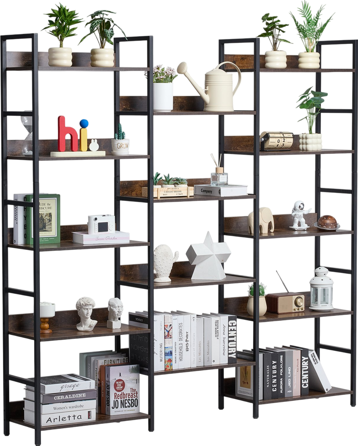 Vevor Rustic Bookshelf Metal 14-Tiers for Living Room & Office New