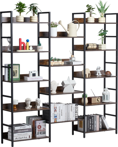 Vevor Rustic Bookshelf Metal 14-Tiers for Living Room & Office New