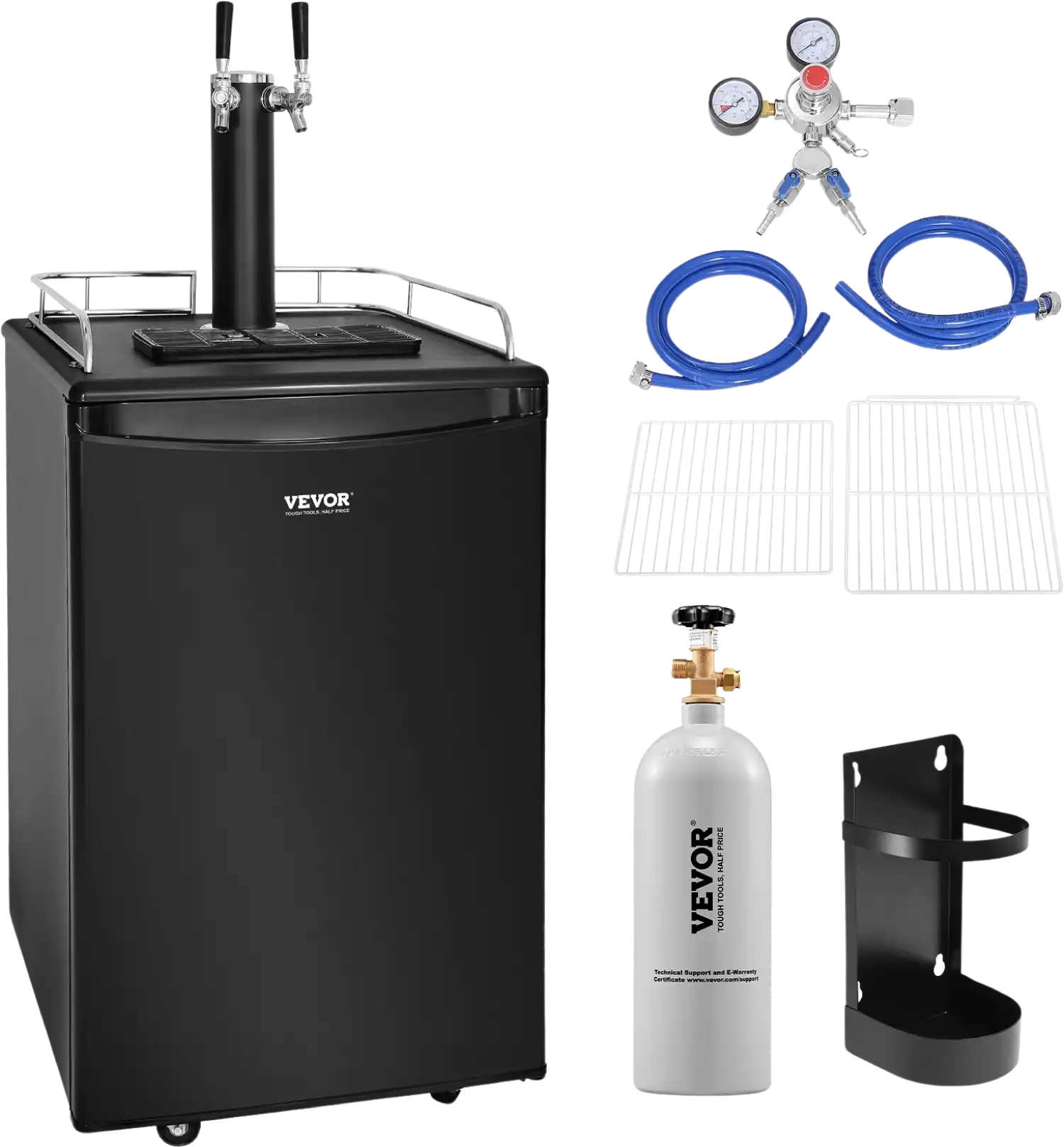 Vevor Beer Kegerator Dual Tap Draft Beer Dispenser Full Size Keg CO2 Cylinder 32-50°F Temperature Control Black New