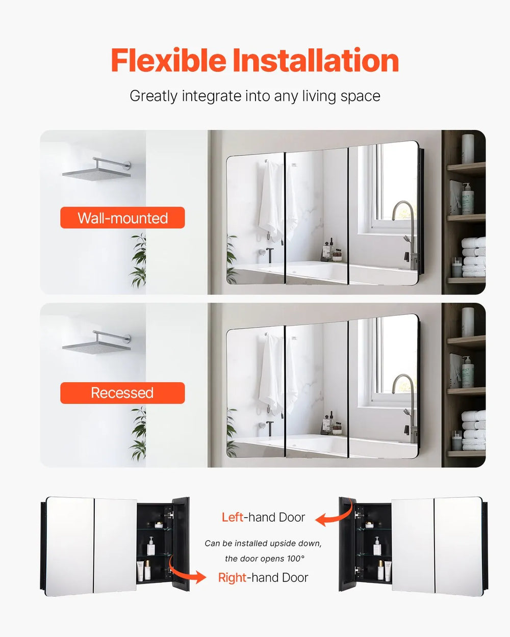 Vevor Mirror Medicine Cabinet 25.5" x 40" with Adjustable Shelves New