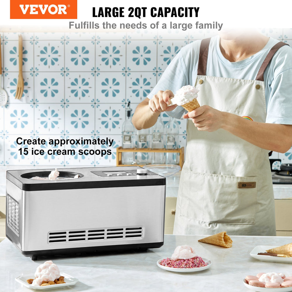 Vevor Automatic Ice Cream Maker 2QT with Built-in Compressor LCD Display & Timer New