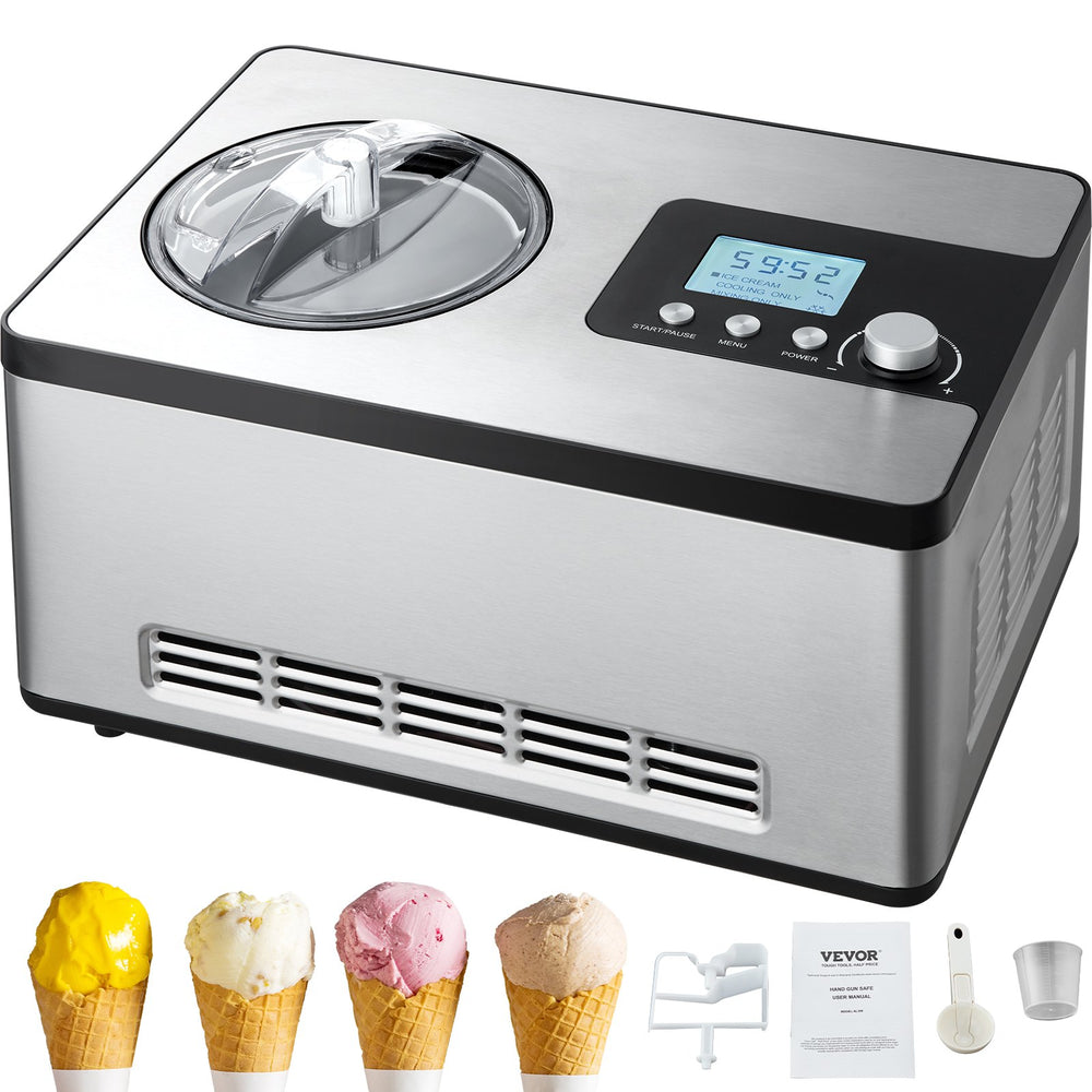 Vevor Automatic Ice Cream Maker 2QT with Built-in Compressor LCD Display & Timer New