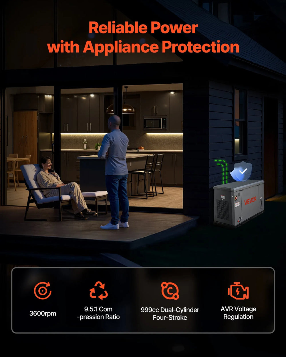 Vevor Standby Generator 22kW Air-Cooled Dual Fuel Propane Natural Gas 110-240V New