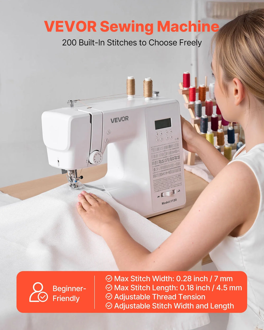 Vevor Computerized Sewing Machine 200 Stitch Types with LCD Screen Foot Pedal New
