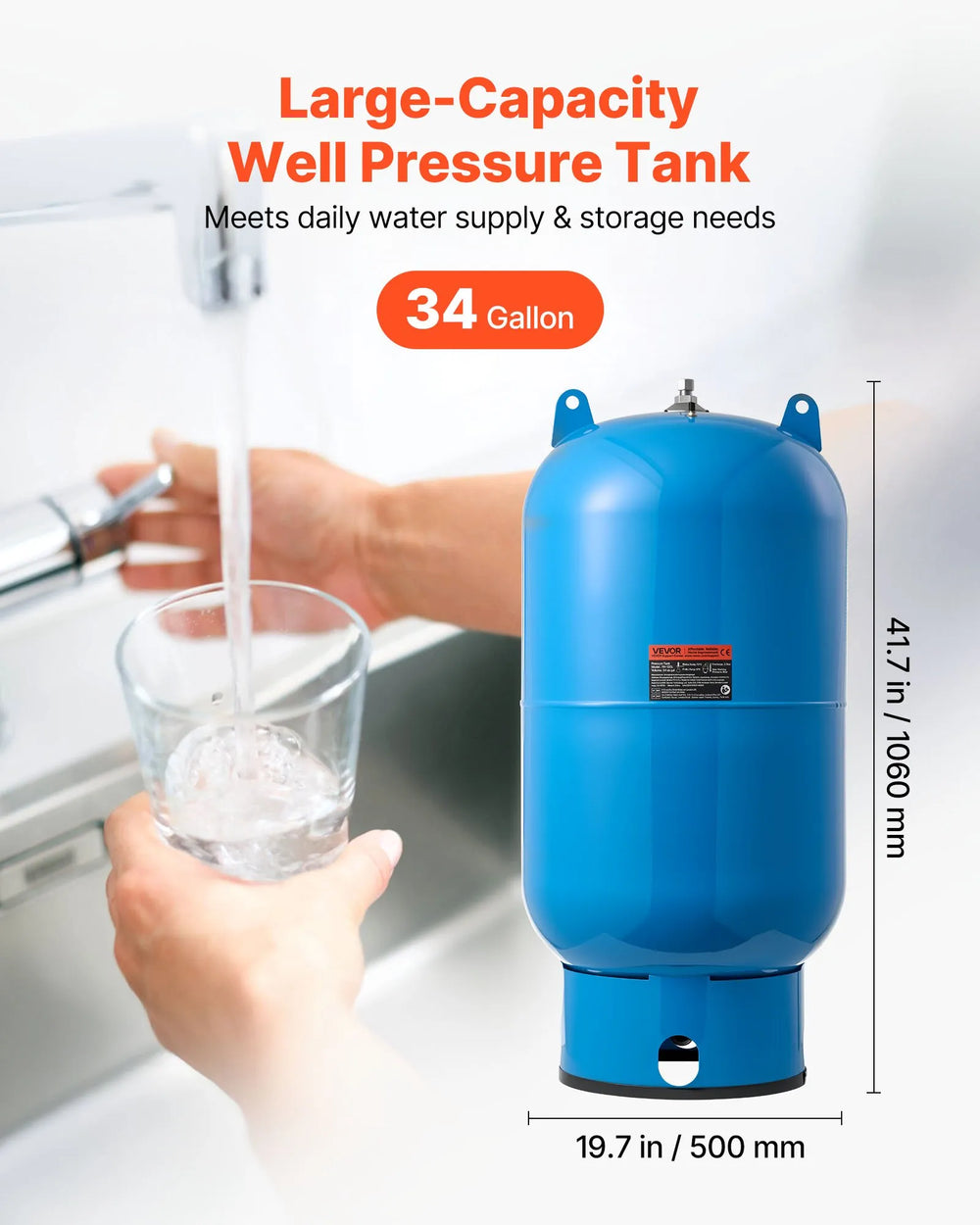 Vevor Well Pressure Tank 34 Gal. Vertical Pre-Charged Pressurized 1" NPT New