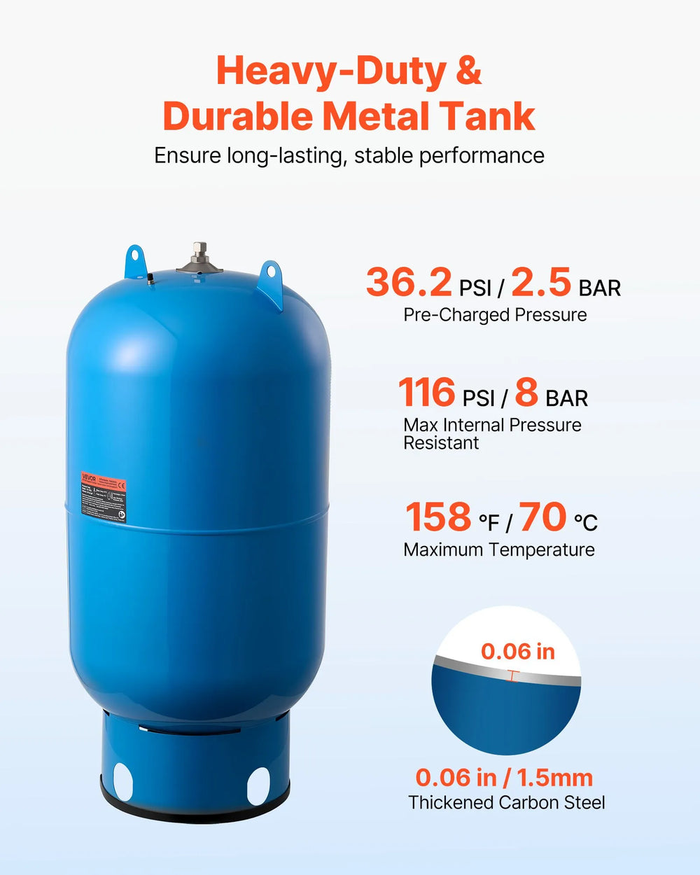 Vevor Well Pressure Tank 34 Gal. Vertical Pre-Charged Pressurized 1" NPT New