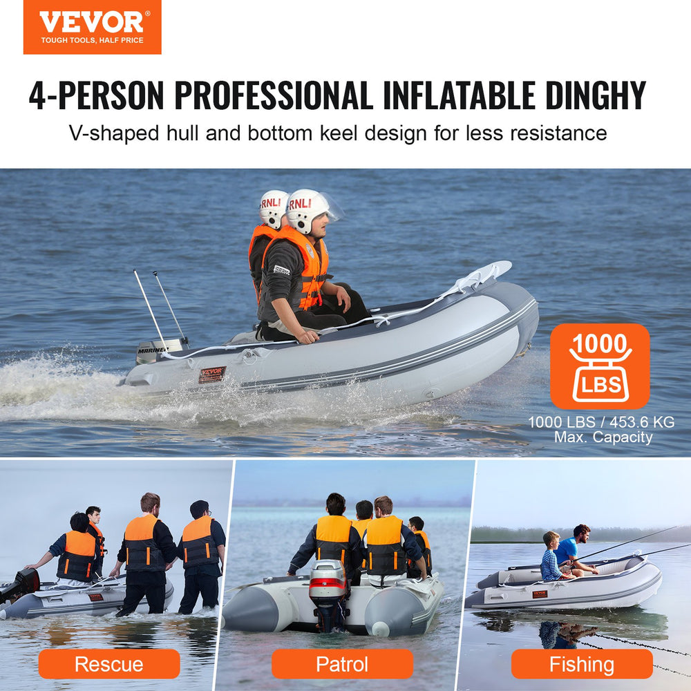 Vevor Inflatable Dinghy Boat 4-Person with Adjustable Bench and Accessories New