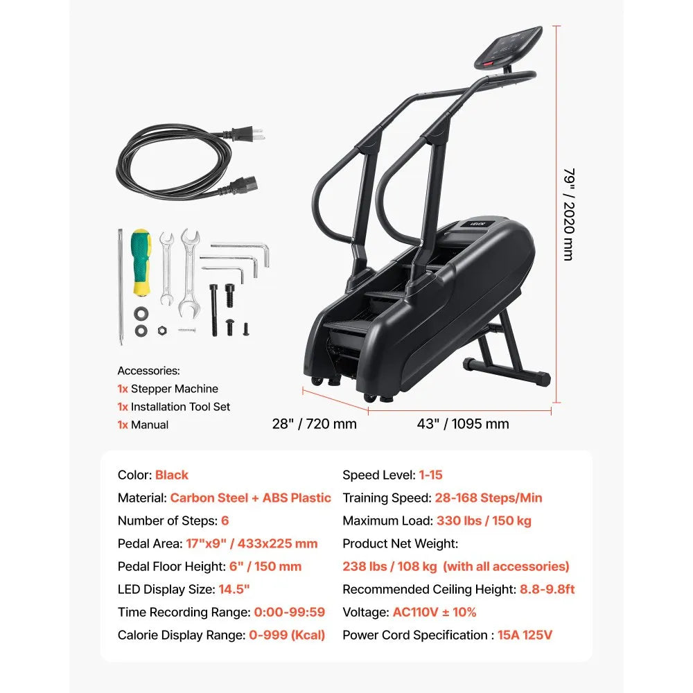 Vevor Stair Stepper Machine 15 Speed Levels Max Load 330 Lbs. LED Screen New