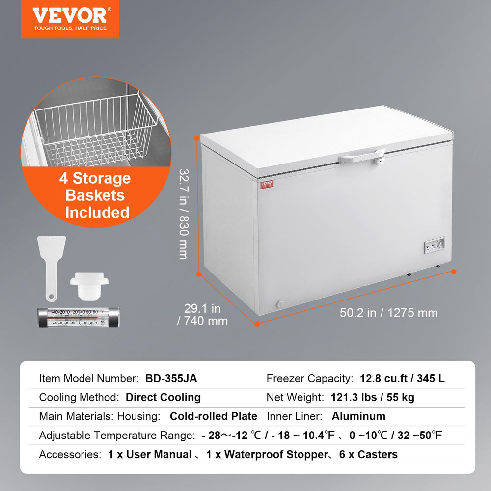 Vevor Chest Freezer 12.8 Cu. Ft. 345L Deep Freezer with Adjustable Thermostat New