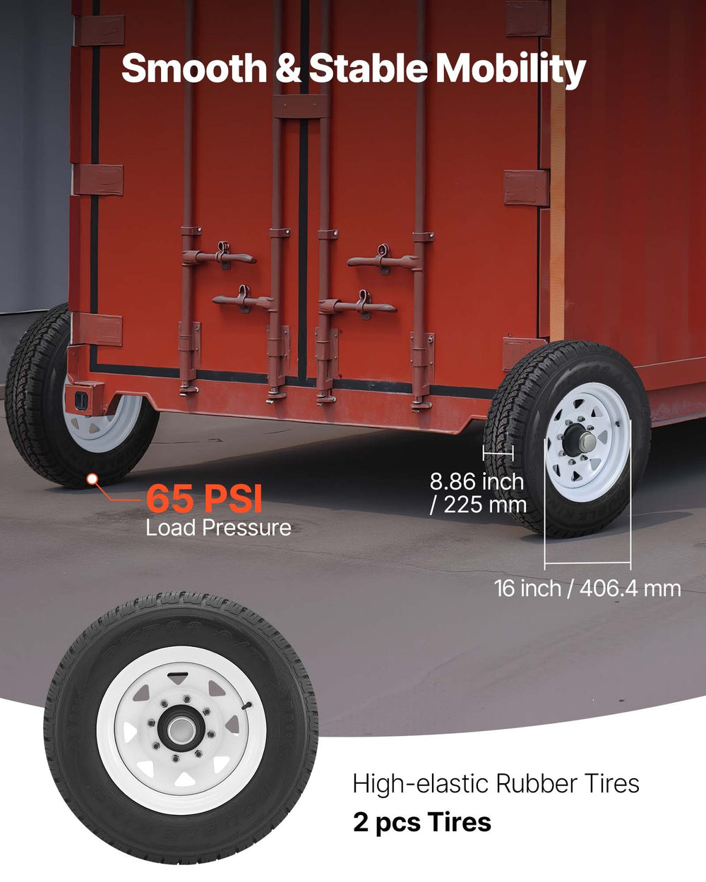 Vevor Shipping Container Wheels Kit 8-Lug with Ratchet Tie Downs New