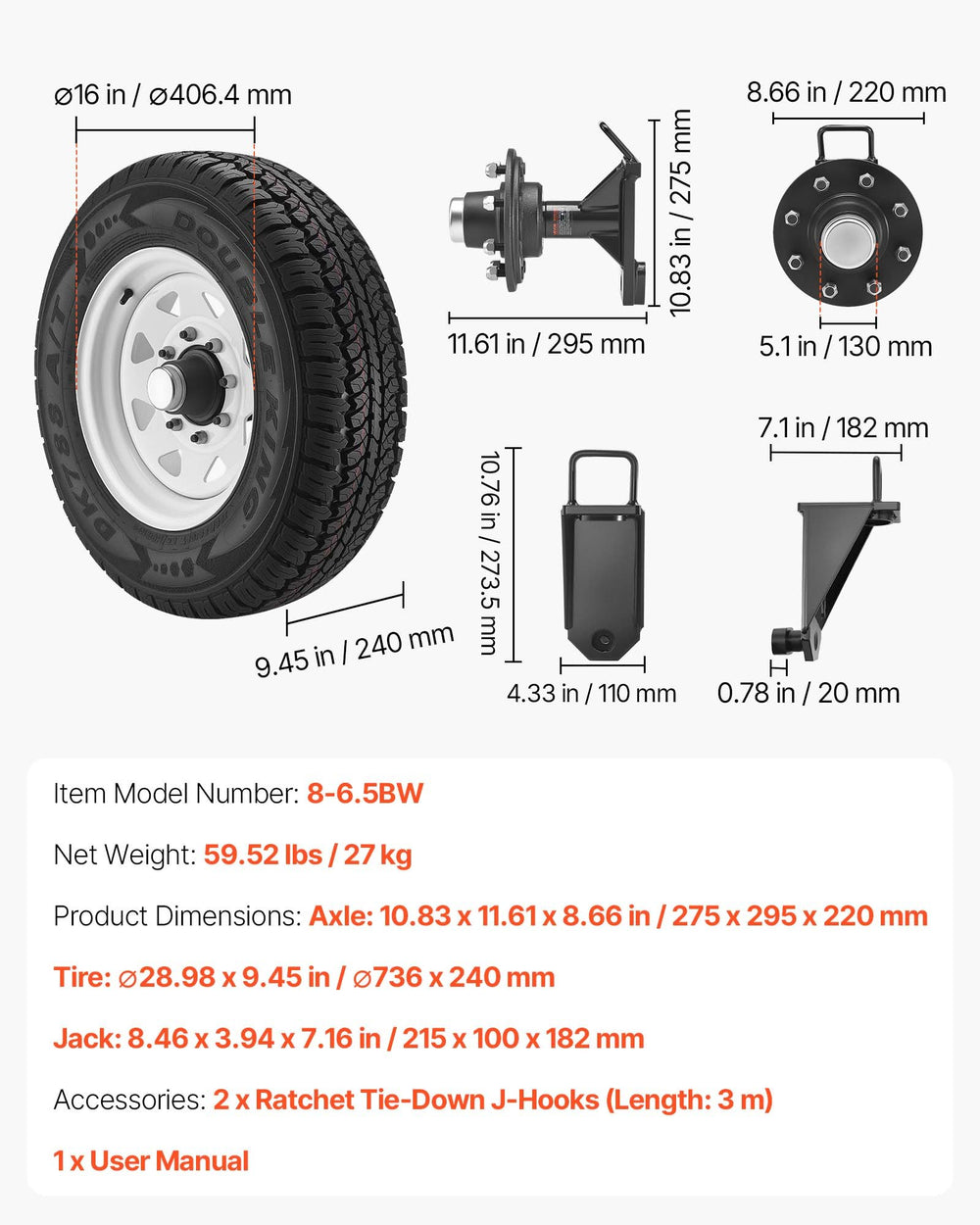 Vevor Shipping Container Wheels Kit 8-Lug with Ratchet Tie Downs New