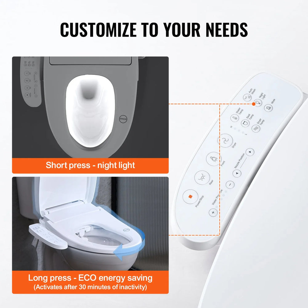 Vevor Elongated Bidet Toilet Seat Electric with Smart Heating Side Arm Control New