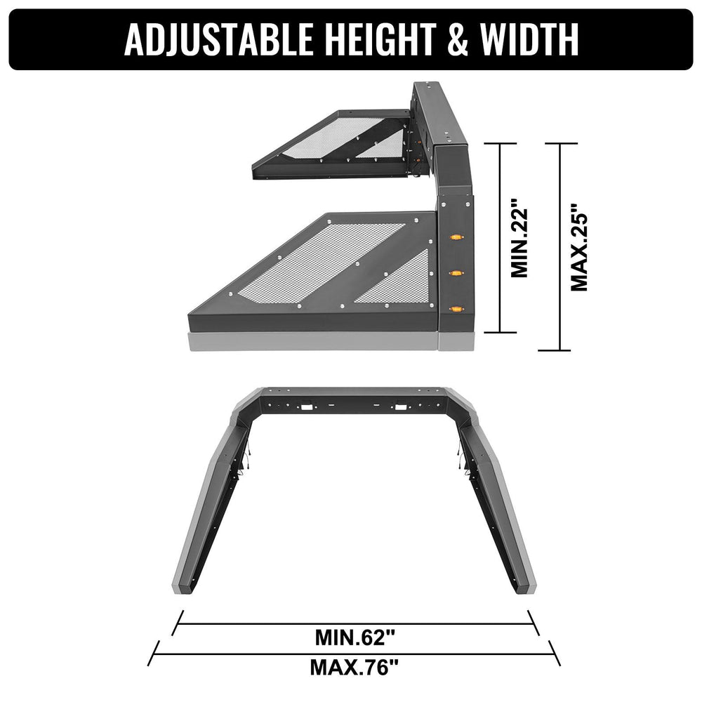 Vevor Truck Roll Bar Adjustable with 6 Amber Side Marker Lamps Universal Fit for Pickup Trucks New