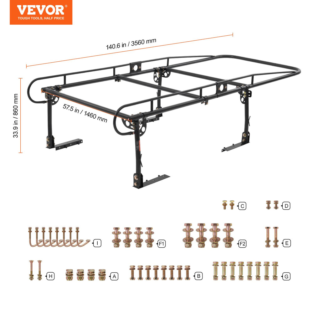 Vevor Ladder Rack for Pick Up Truck 1000 Lbs Capacity 43.3"-63" Width New