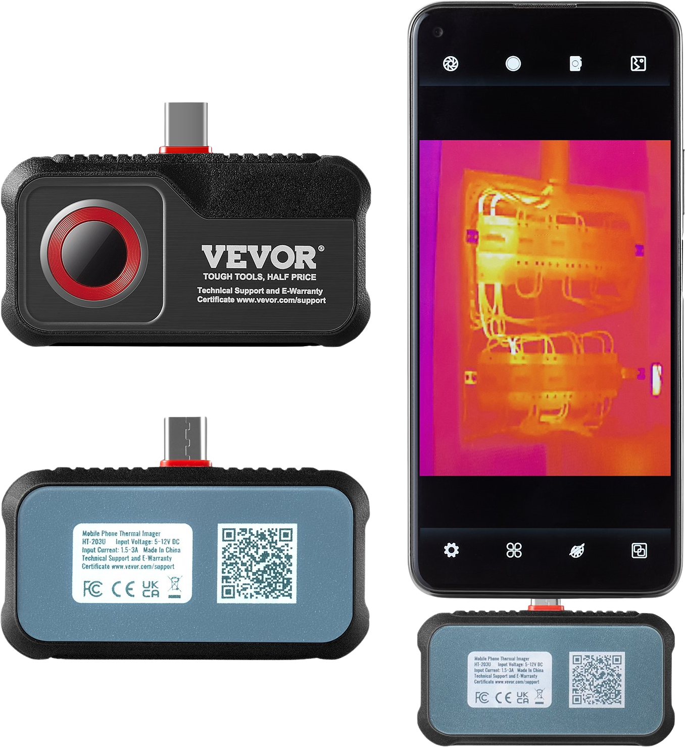 Vevor Thermal Imaging Camera for Android 256 x 192 IR Resolution New