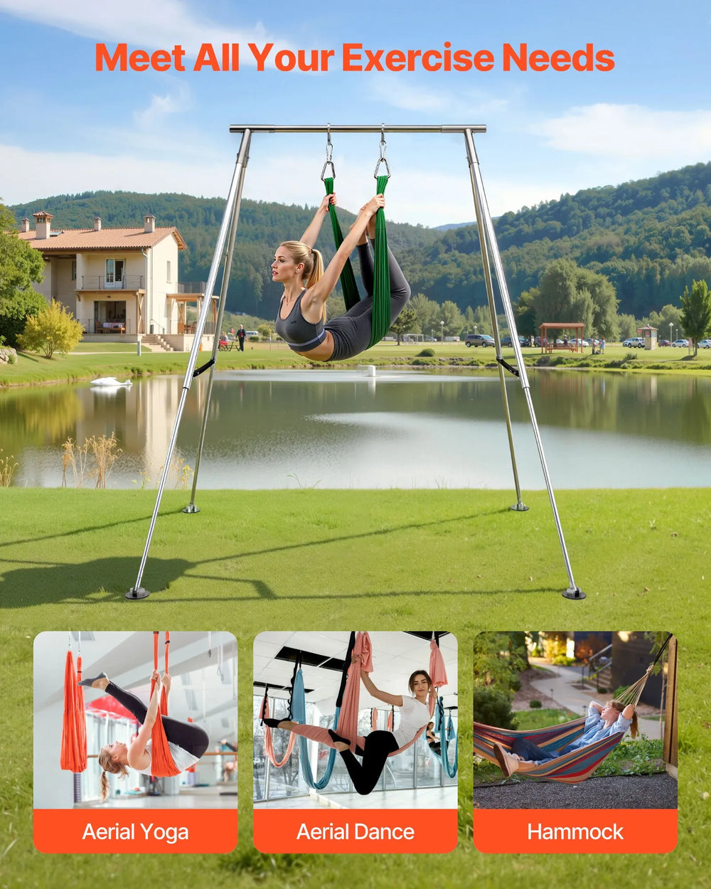 Vevor Yoga Stand Swing Frame 5-11 Ft. Adjustable 310 lbs Capacity New