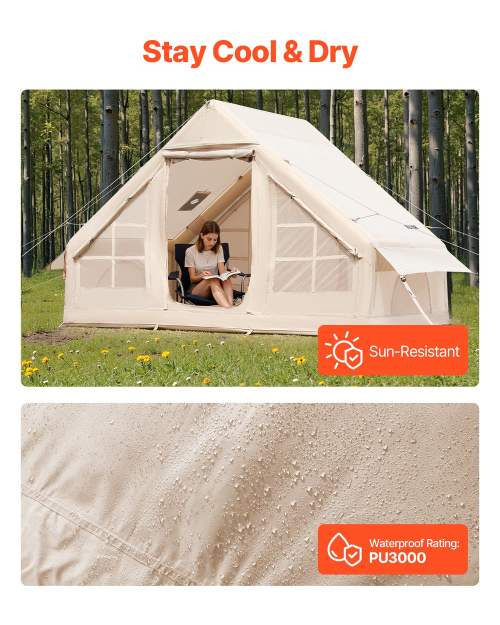 Vevor Inflatable Camping Tent 9.8 x 6.5 Ft with Pump 3-5 Person Capacity New