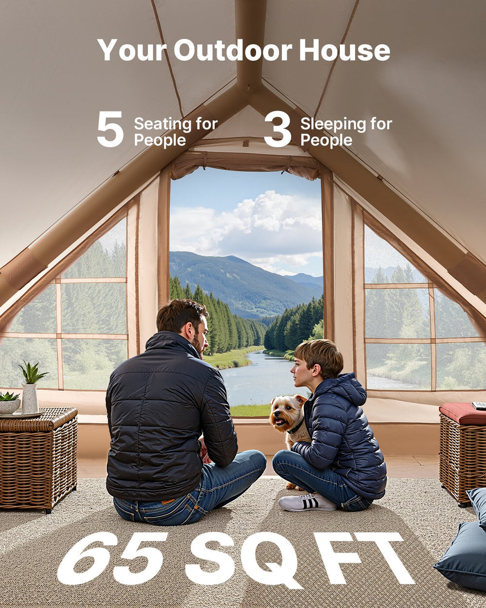 Vevor Inflatable Camping Tent 9.8 x 6.5 Ft with Canopy 3-5 Person Capacity New