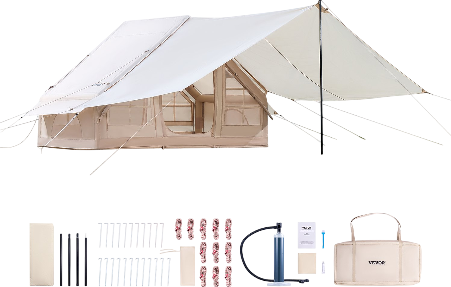 Vevor Inflatable Camping Tent 9.8 x 6.5 Ft with Canopy 3-5 Person Capacity New