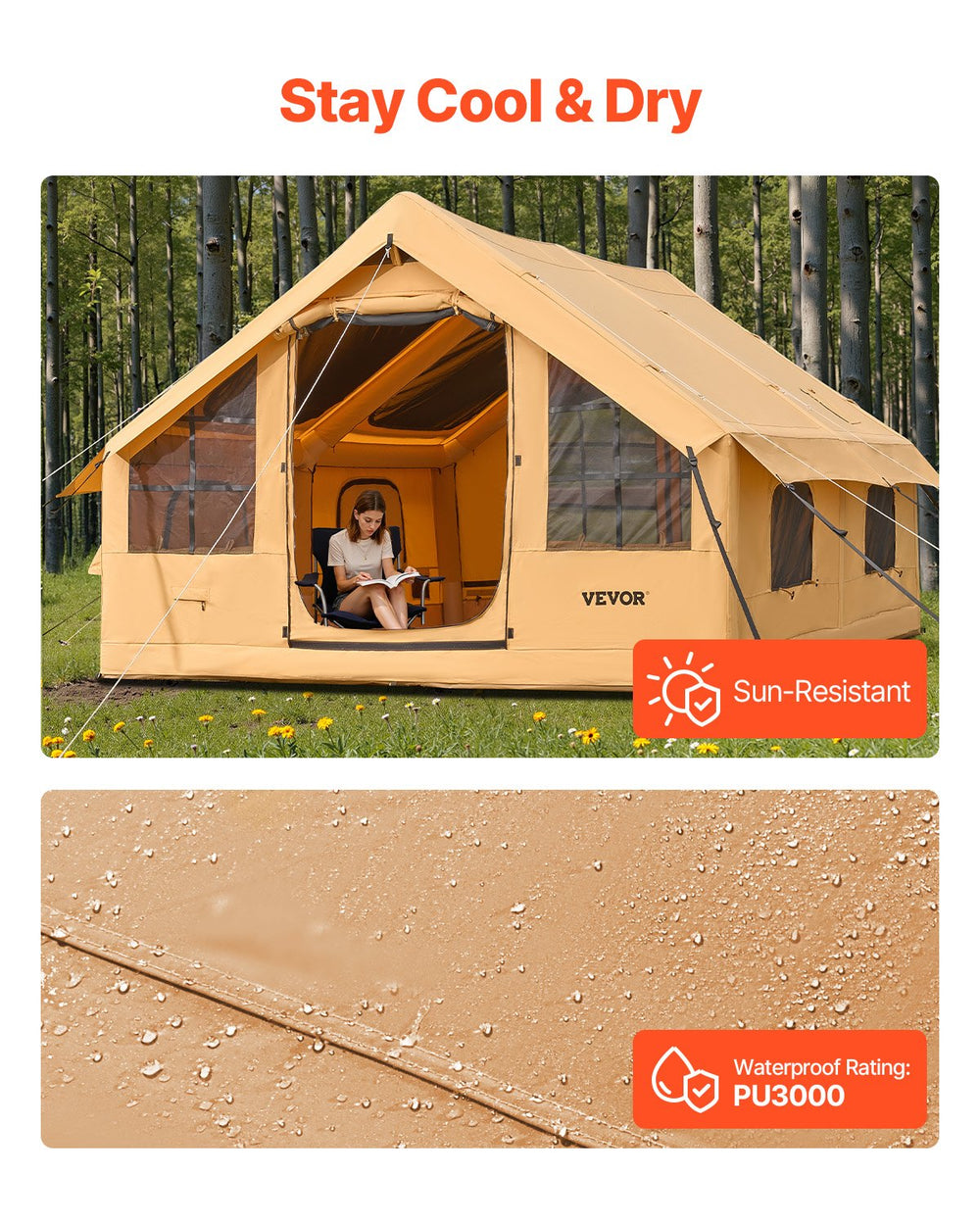 Vevor Inflatable Camping Tent 9.8 x 13 Ft with Skylight 5-8 Person Capacity New