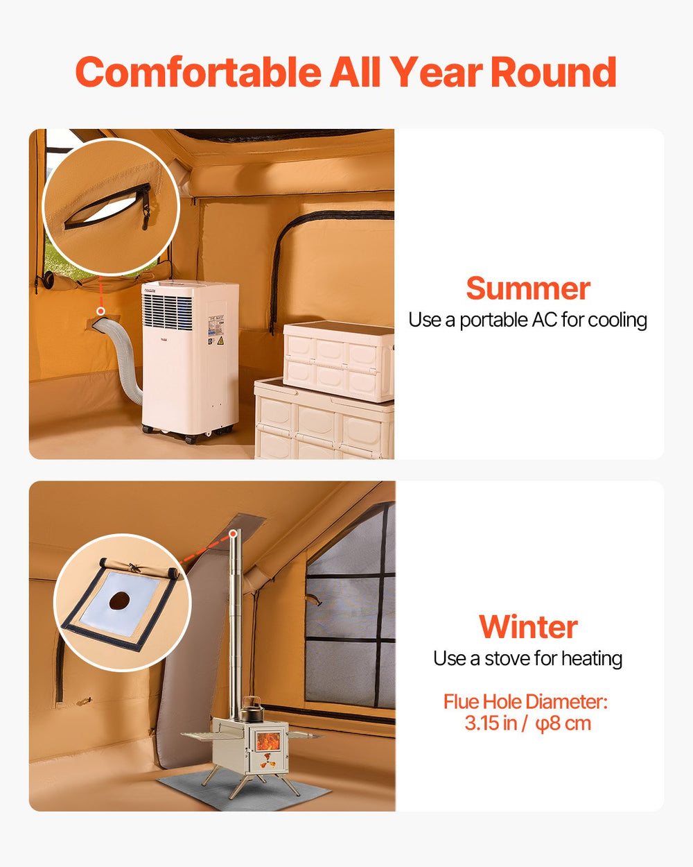 Vevor Inflatable Camping Tent 9.8 x 13 Ft with Skylight 5-8 Person Capacity New