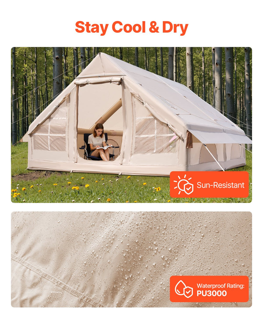 Vevor Inflatable Camping Tent 9.8 x 13 Ft with Pump 5-8 Person Capacity New